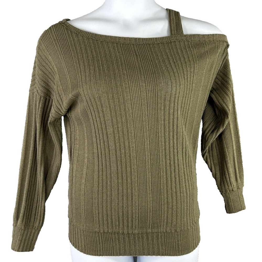 Daytrip Womens S Green Off One Shoulder Ribbed Tunic Sweater  Oversized Y2k 90s